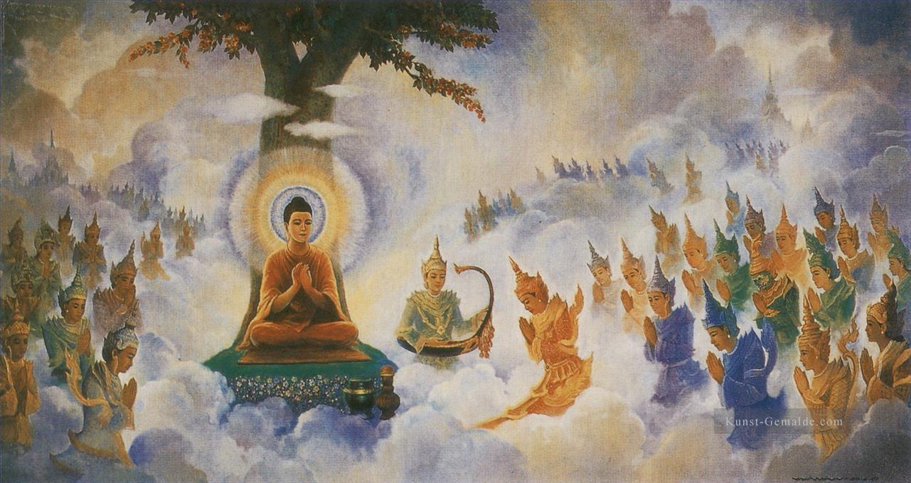Buddhia predigt das Abhidhamma seiner ehemaligen Mutter Buddhismus Ölgemälde